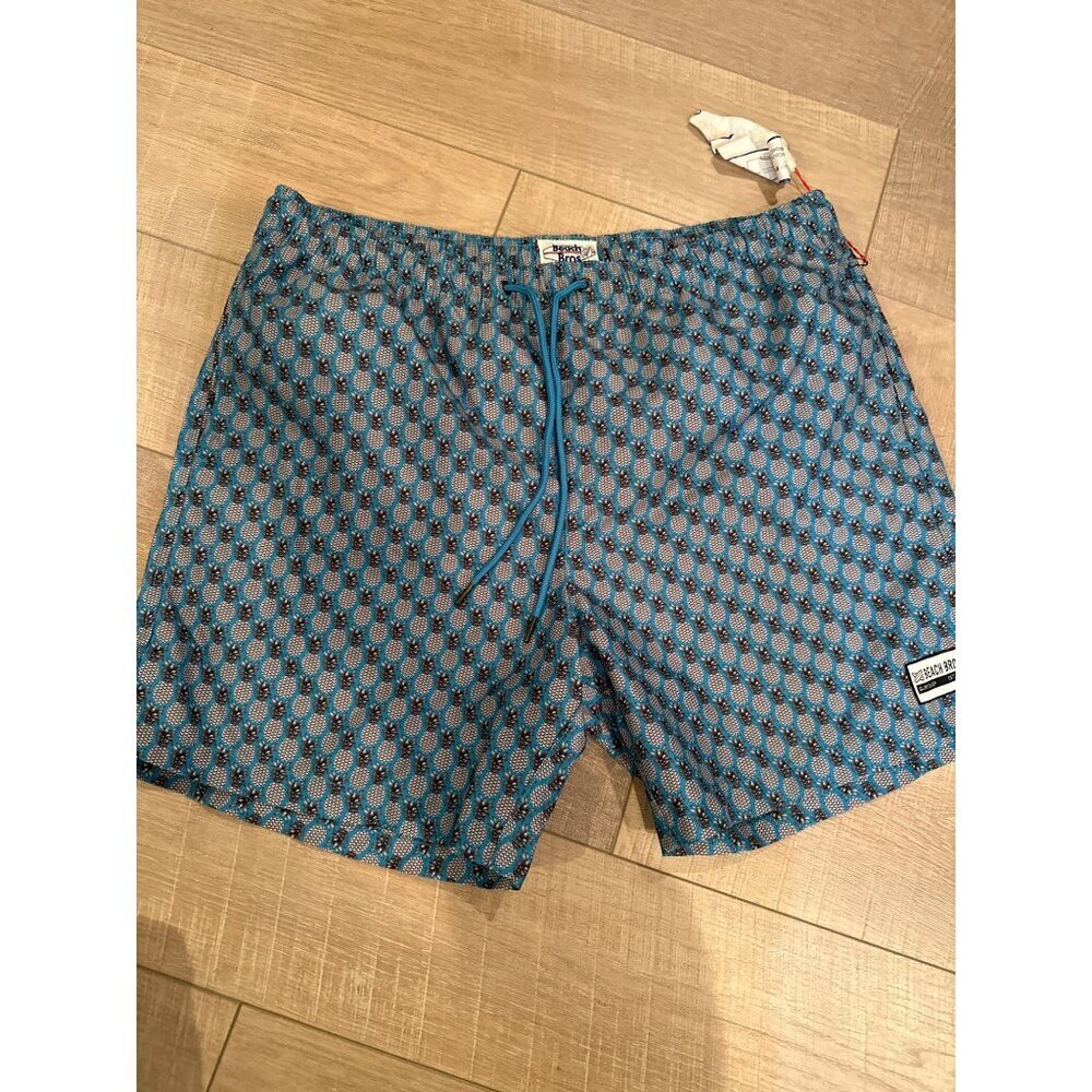 Beach Bros. Pineapple Print Mens Swim Trunks XXL Quickdry Fabric Blue & White